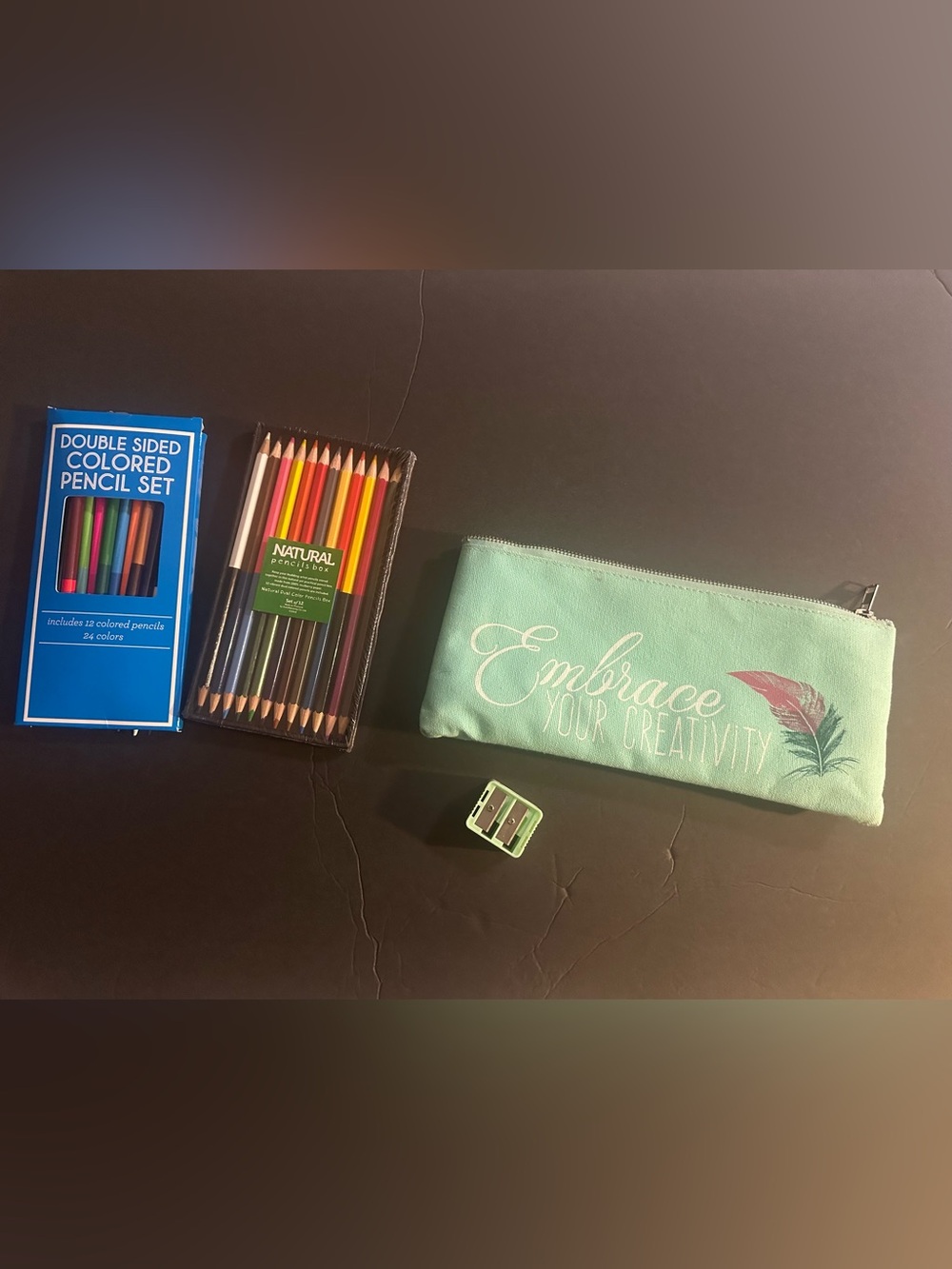 Embrace Your Creativity Kids Pencil Case - Aqua and 2 pks double colored pencils